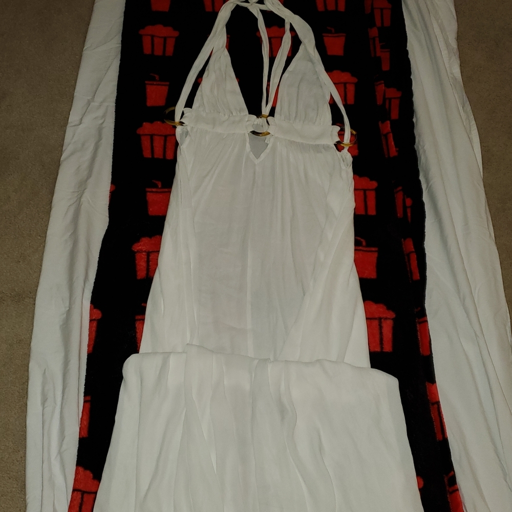 Elegant White Sheer  Halter Dress